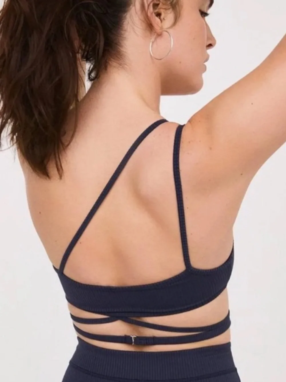 NWT For Love And Lemons Chloe Sports Bra Midnight Blue Navy Ribbed Womens Large
